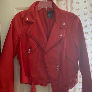 Red faux leather jacket